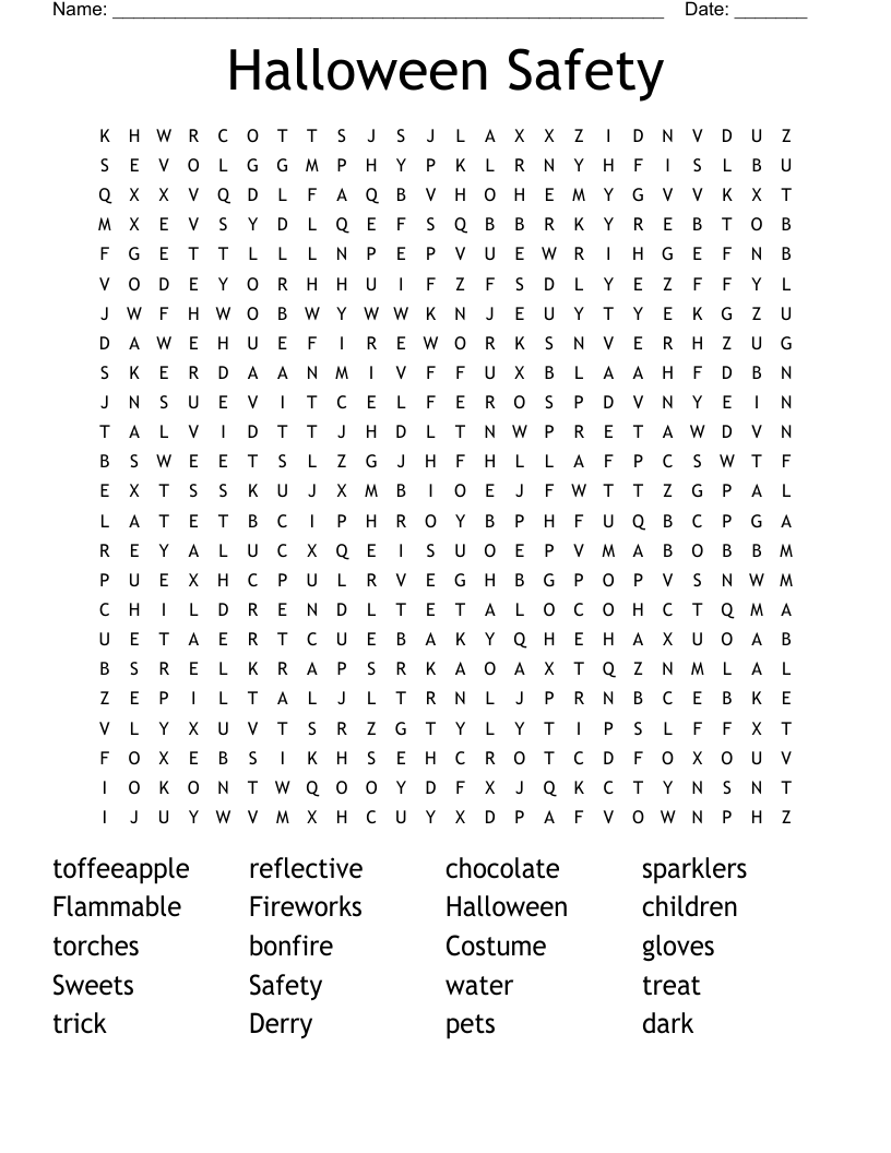Halloween Safety Word Search