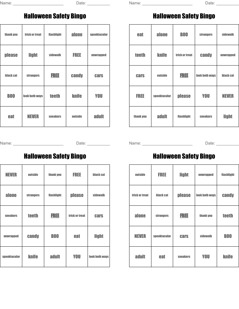 Halloween Safety Bingo 