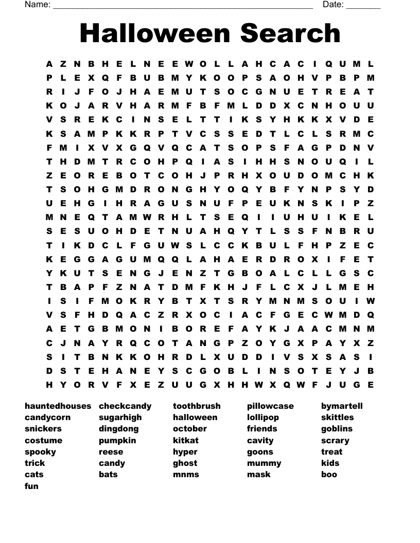 Halloween Search Word Search