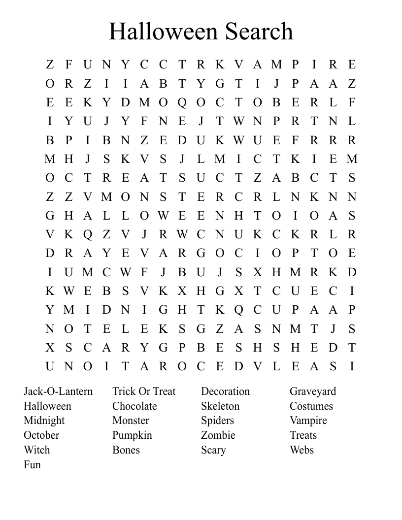Halloween Search Word Search