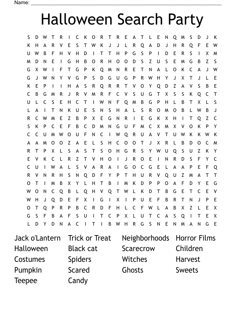 Halloween Search Party Word Search
