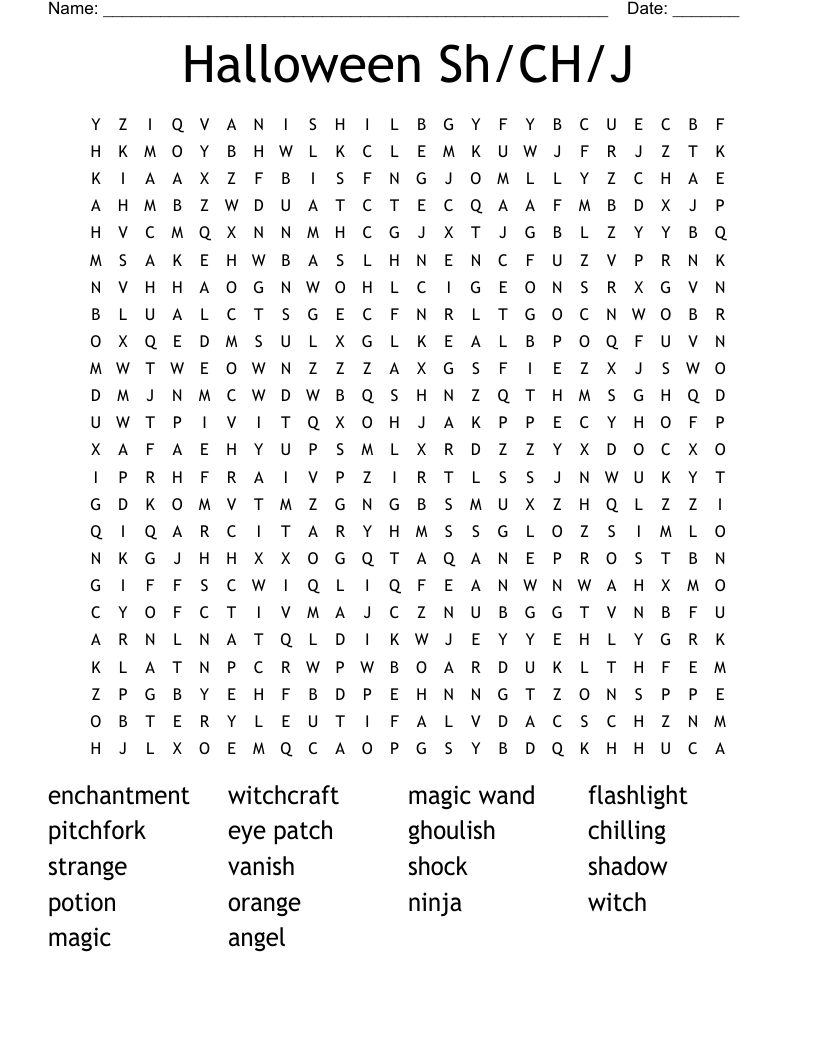 Halloween Sh/CH/J Word Search