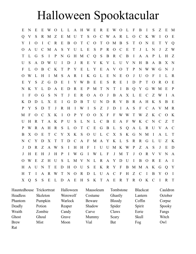 Halloween Spooktacular Word Search