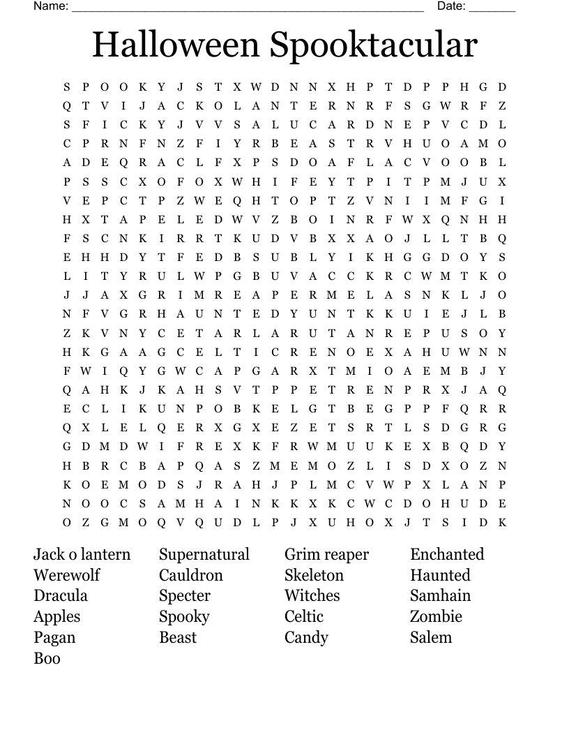 Halloween Spooktacular Word Search