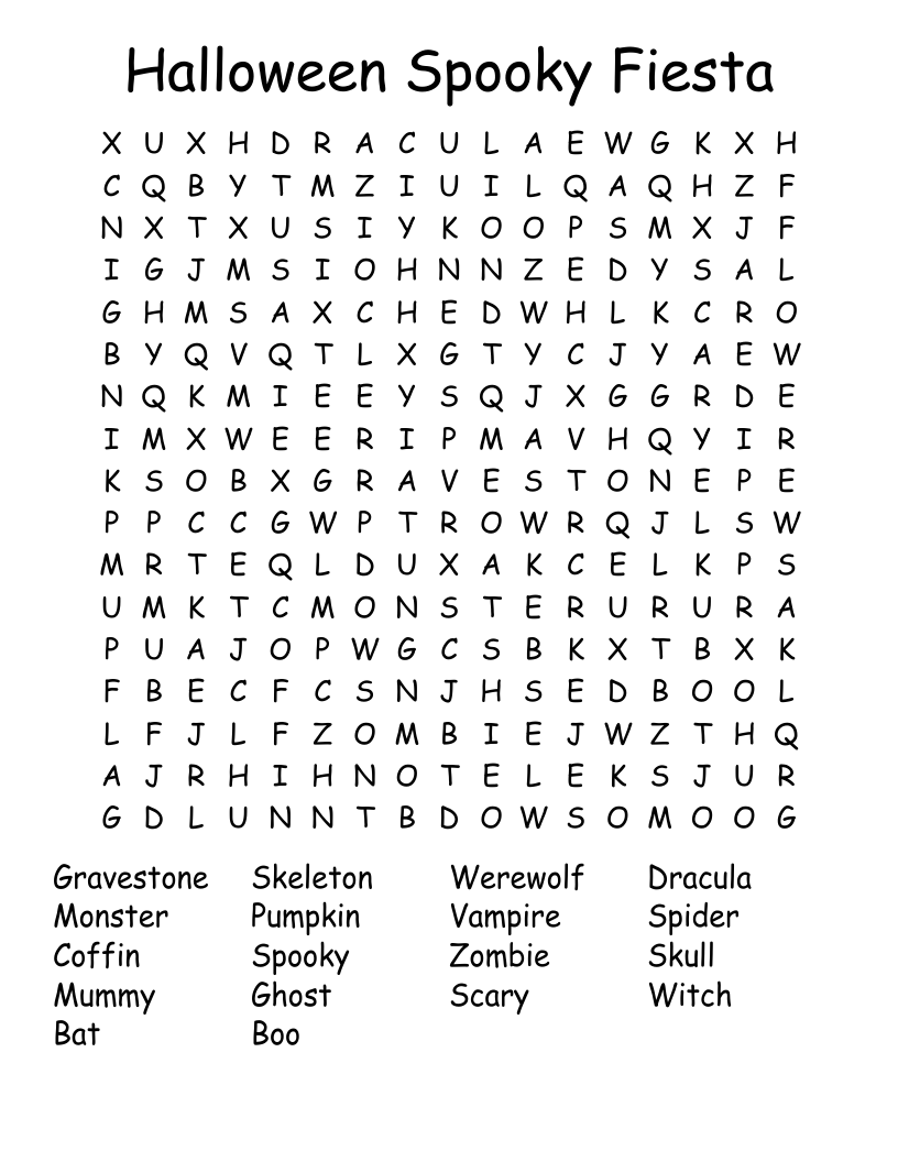 Halloween Spooky Fiesta Word Search