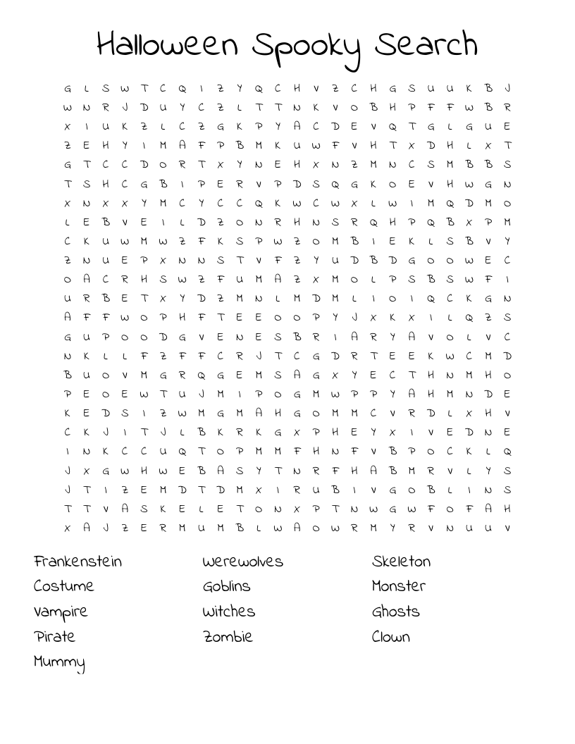 Halloween Spooky Search Word Search