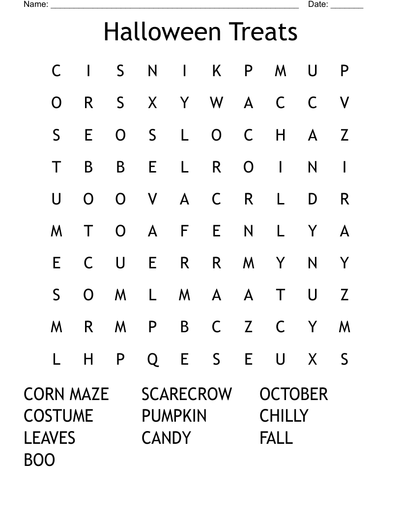 Halloween Treats Word Search