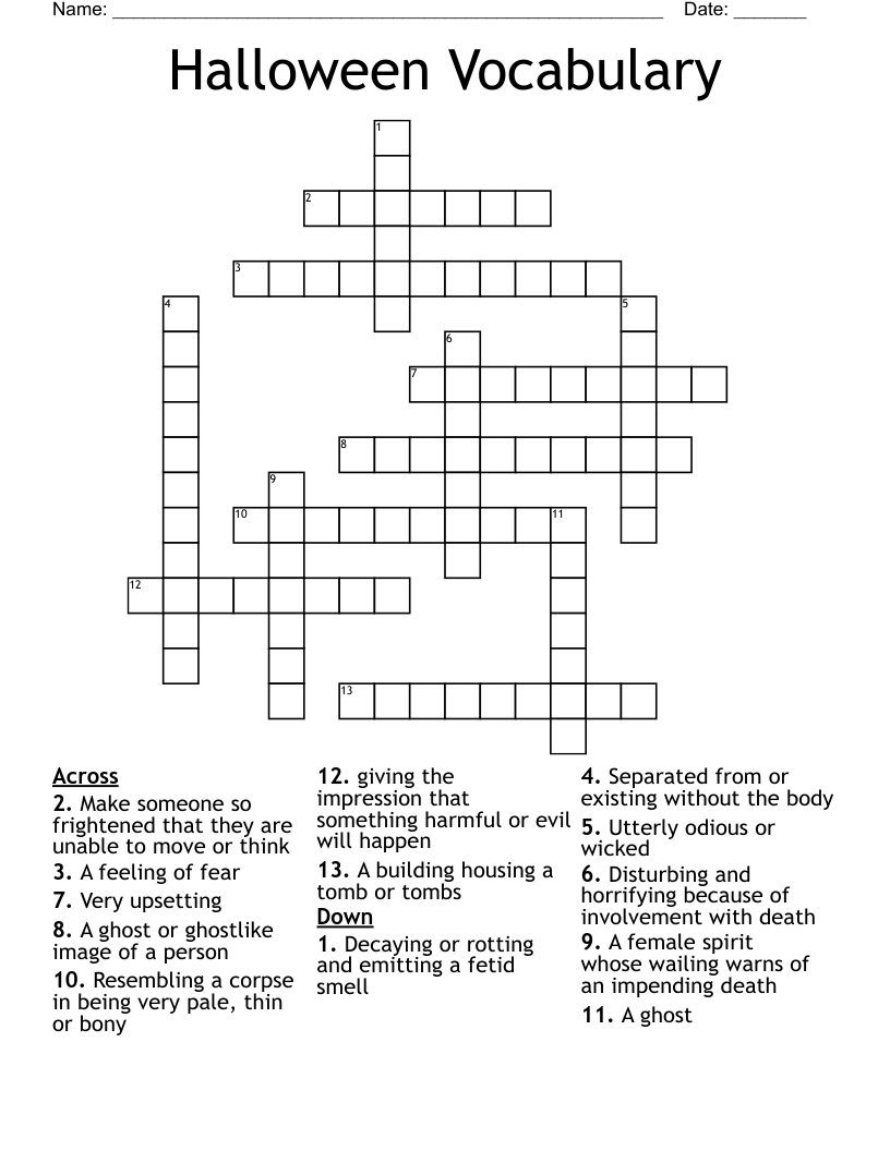 Halloween Vocabulary Crossword