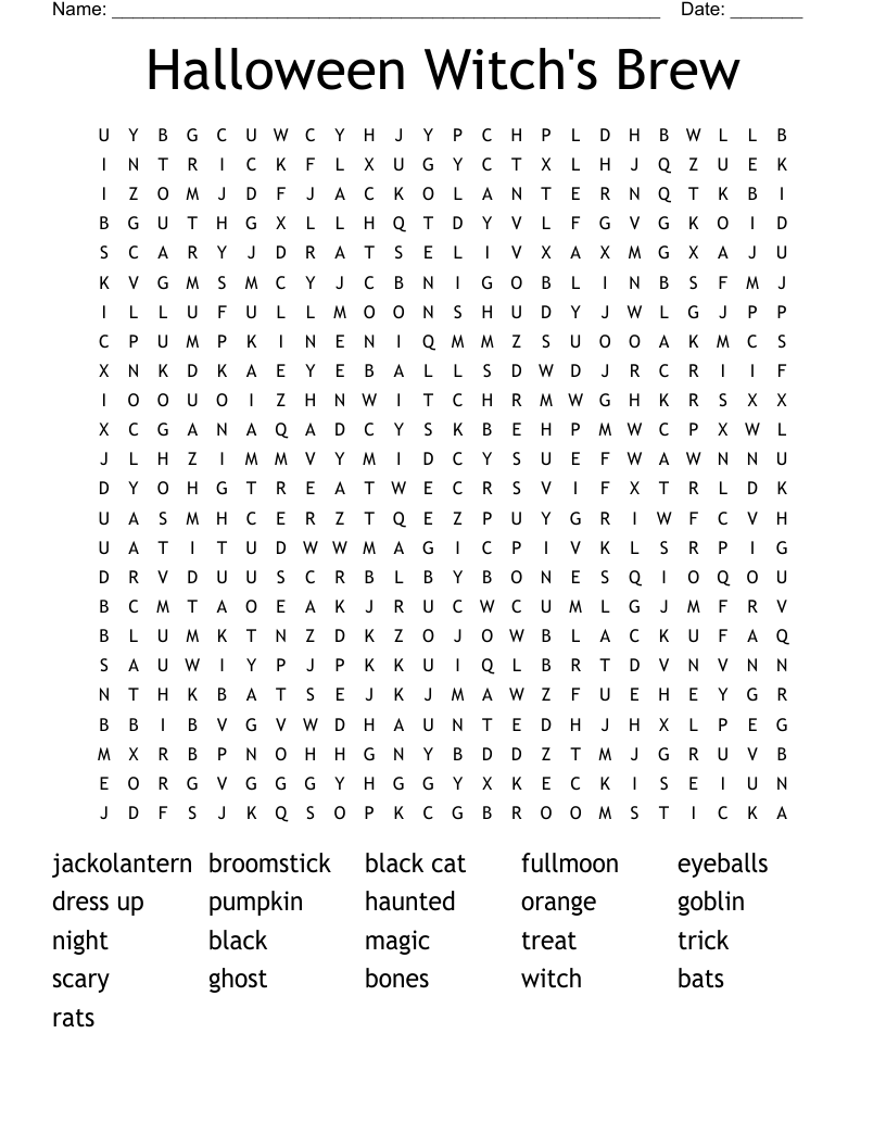 Halloween Witch's Brew Word Search