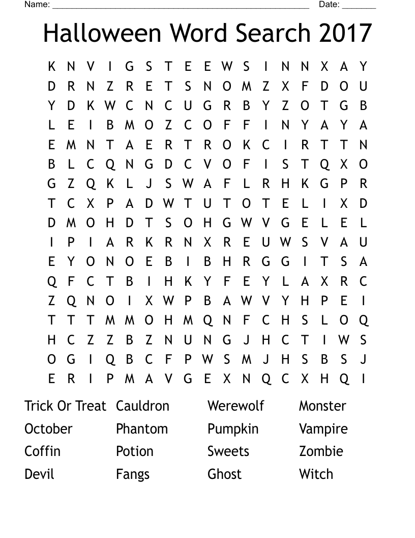 Halloween Word Search 2017
