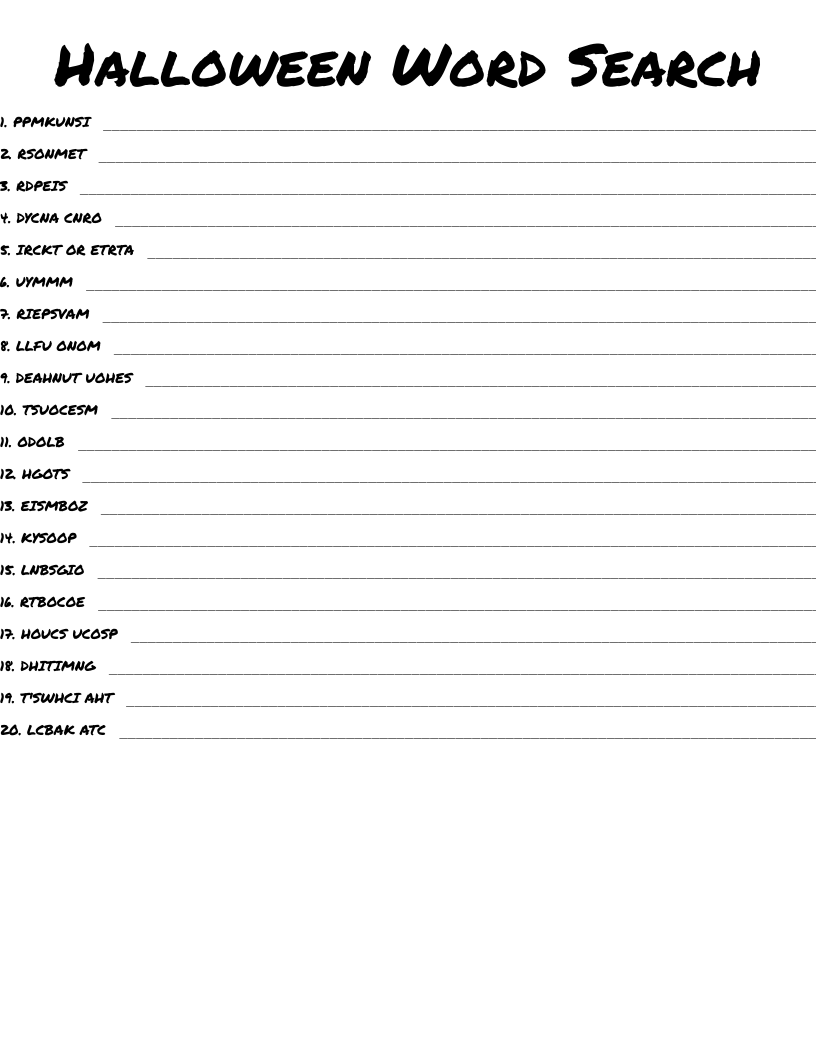 Halloween Word Search Word Scramble