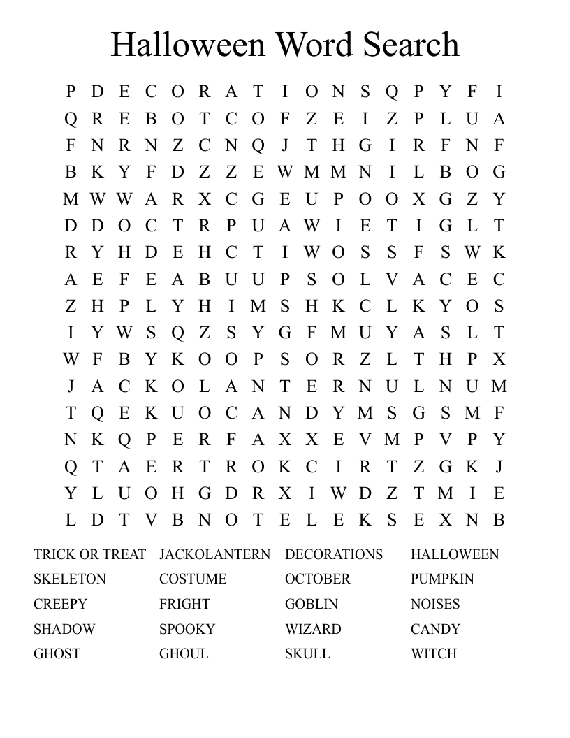 Halloween Word Search