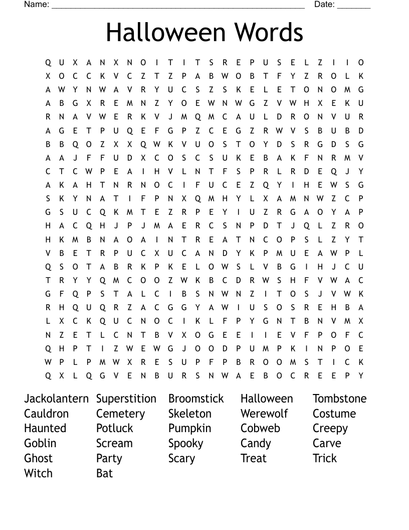 Halloween Words Word Search