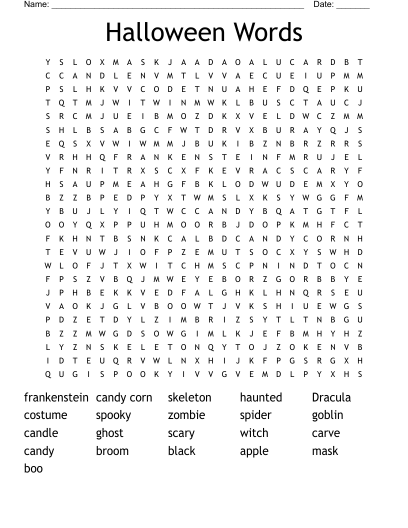 Halloween Words Word Search