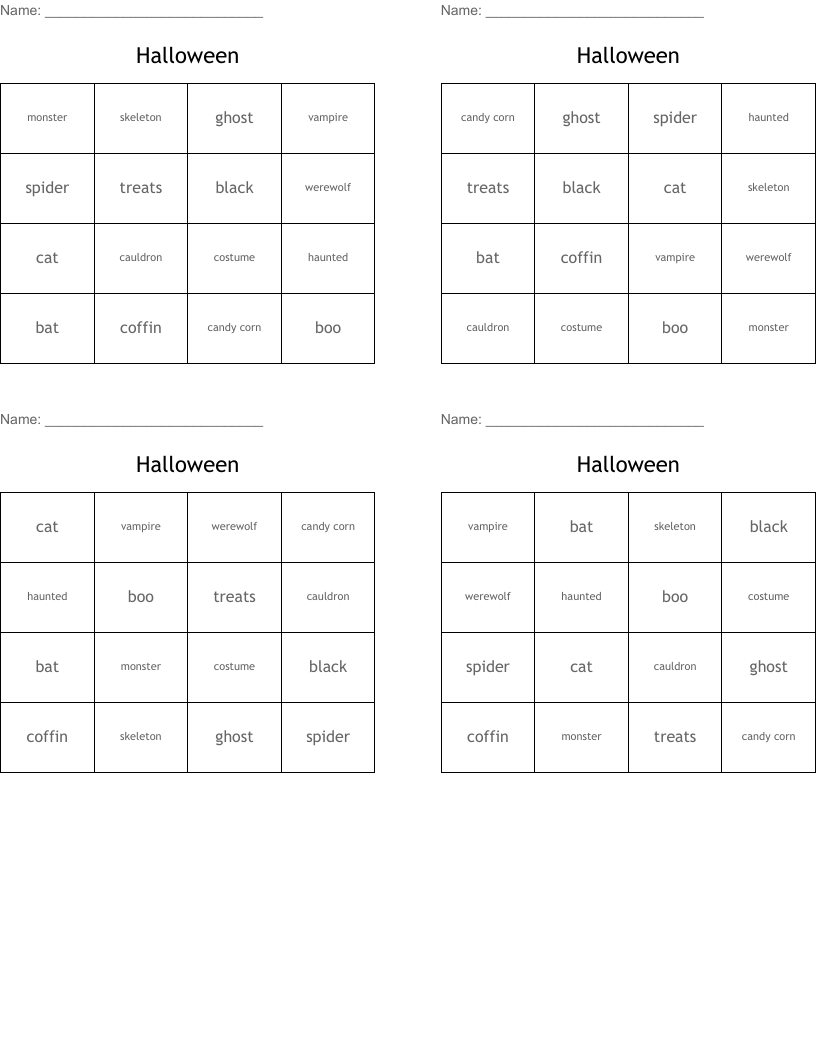 Halloween  Bingo Cards