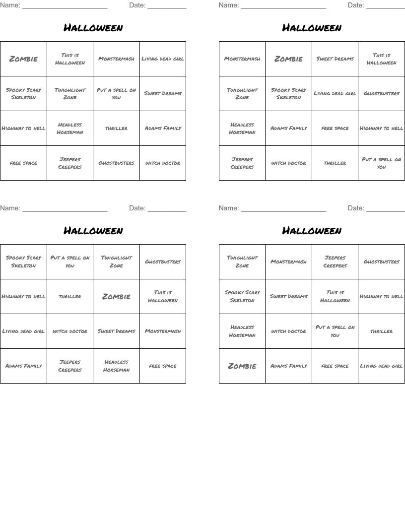 Halloween  Bingo Cards