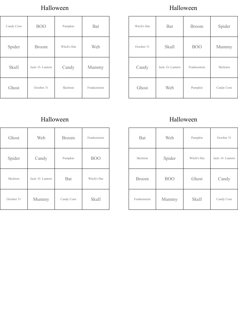 Halloween  Bingo Cards