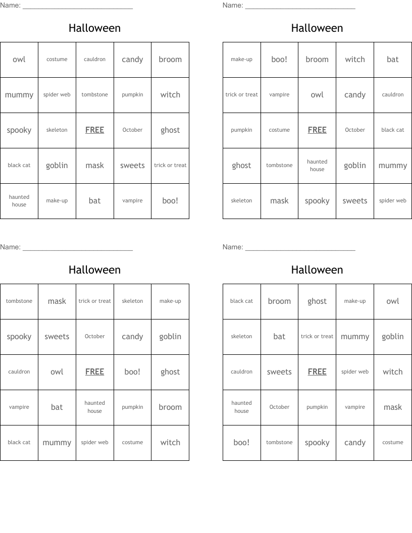 Halloween  Bingo Cards