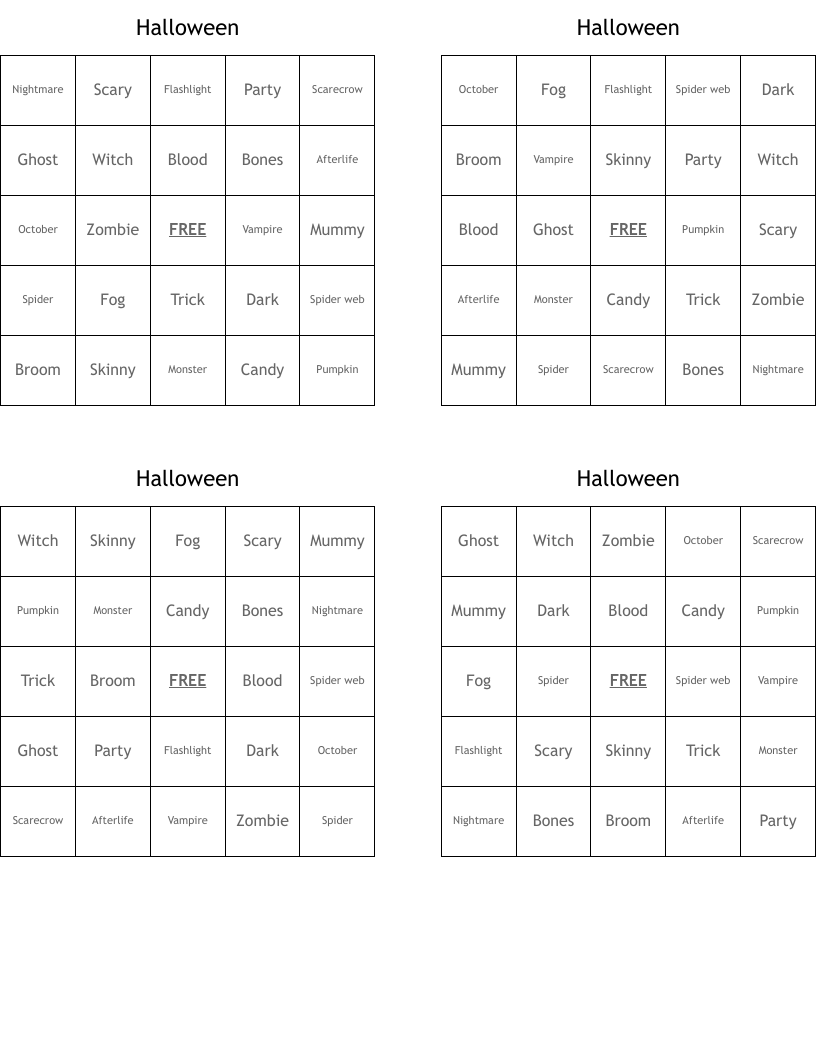Halloween  Bingo Cards