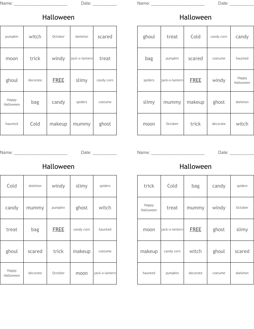 Halloween  Bingo Cards