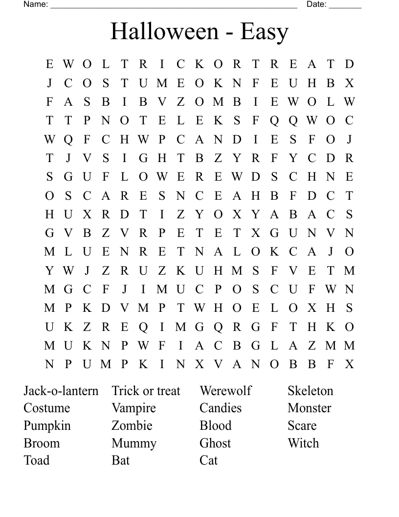 Halloween - Easy Word Search