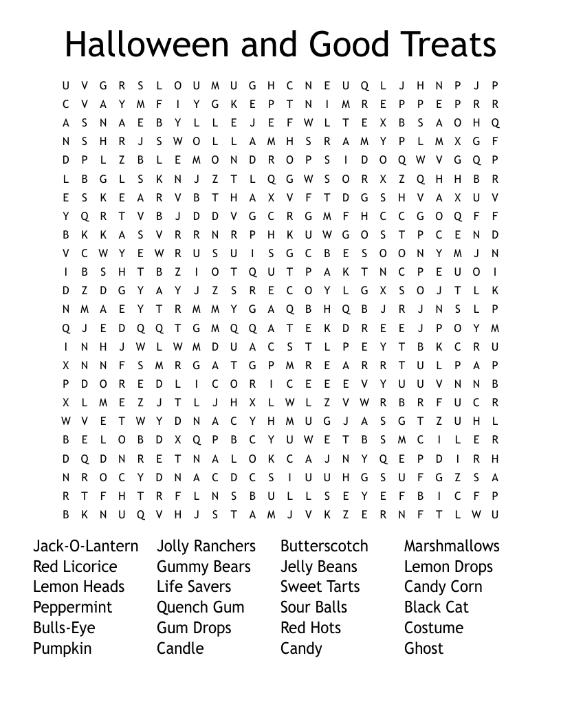 Halloween and Good Treats Word Search