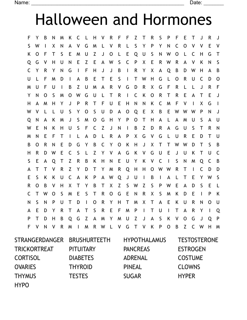 Halloween and Hormones Word Search