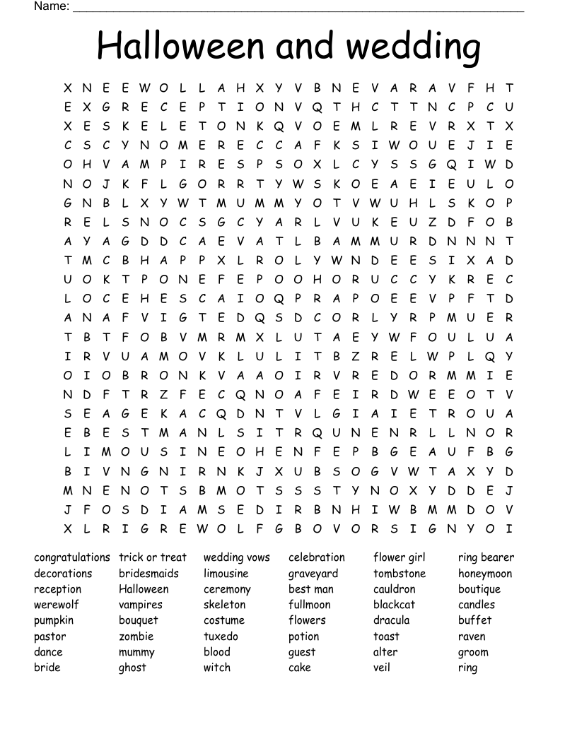 Halloween and wedding Word Search
