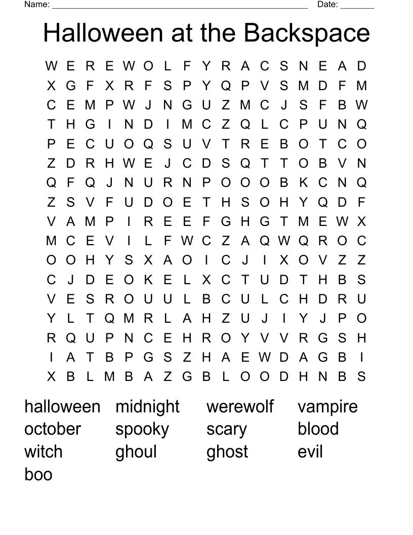Halloween at the Backspace Word Search