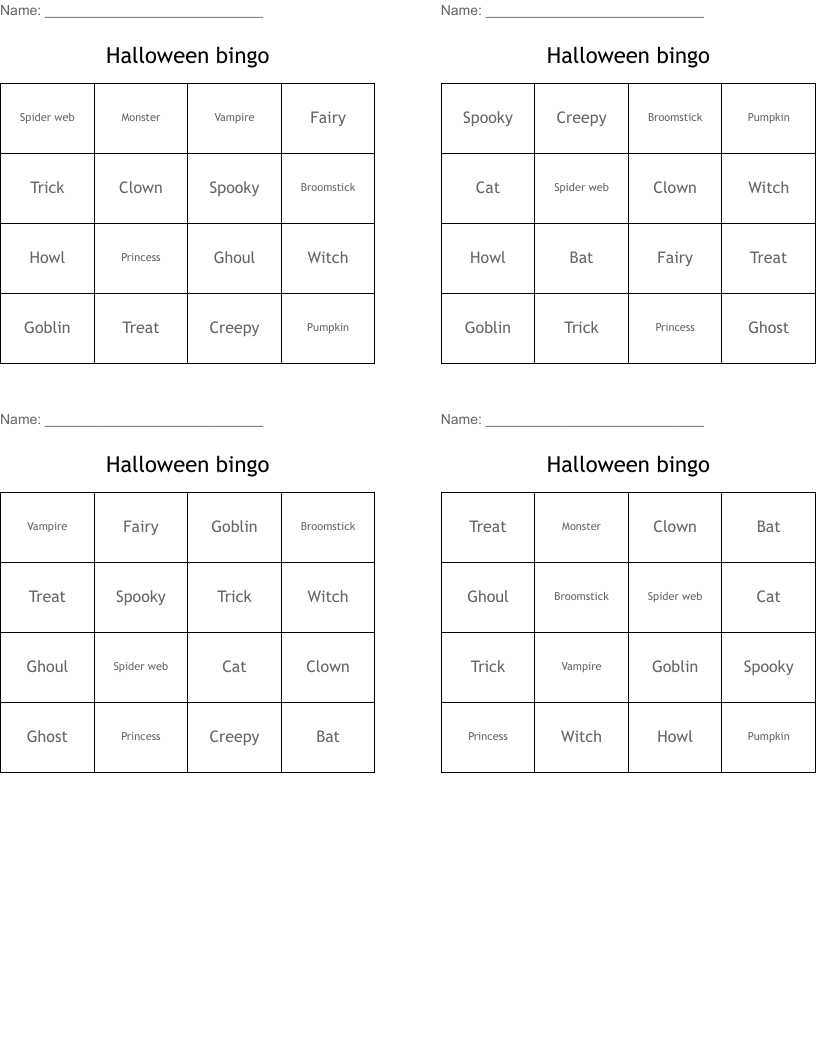 Halloween bingo