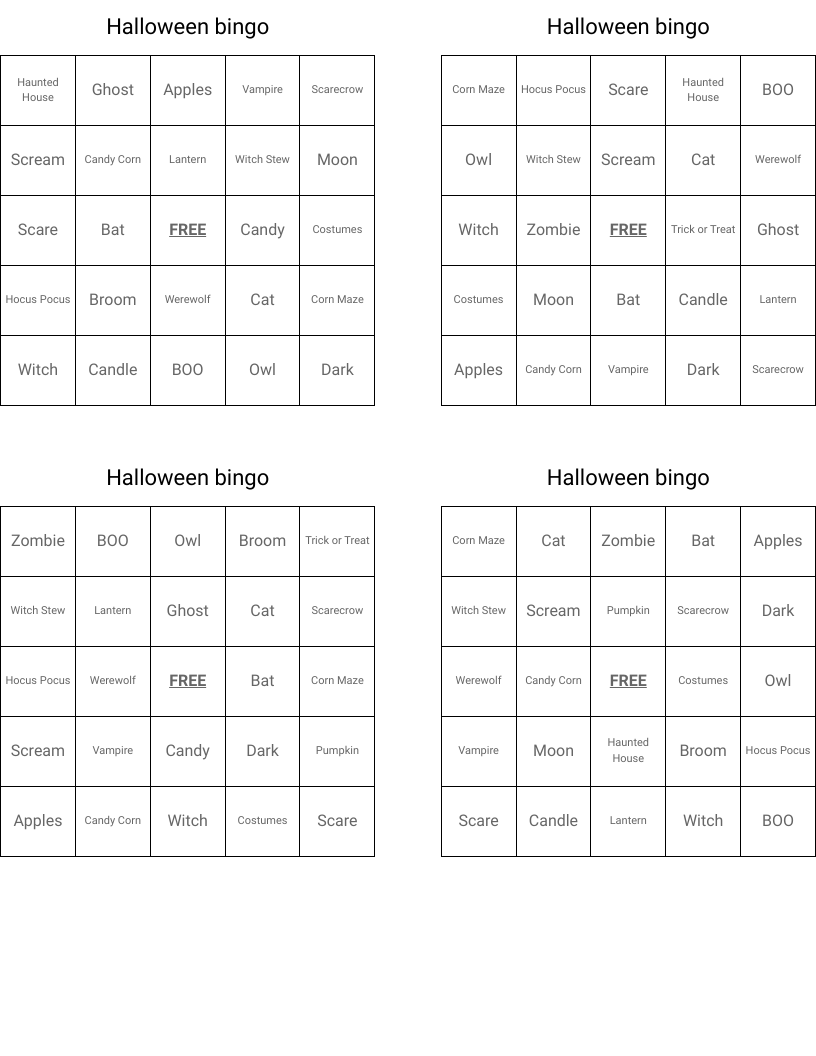 Halloween bingo