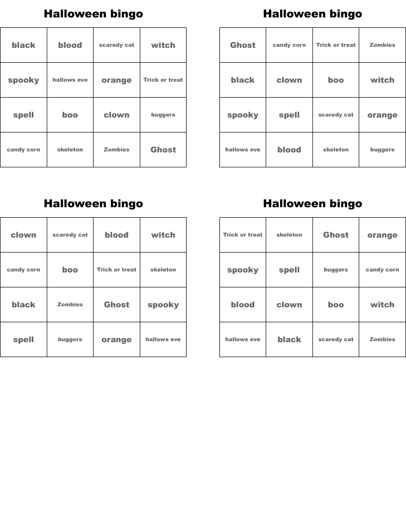 Halloween bingo