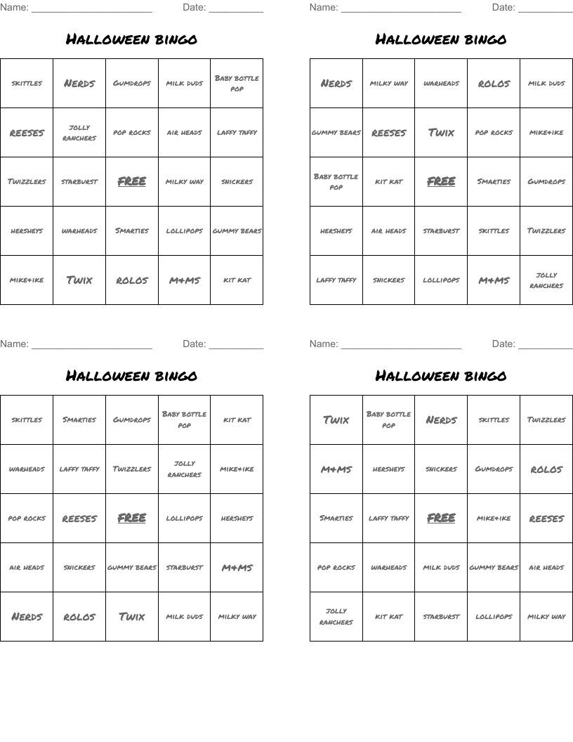 Halloween bingo