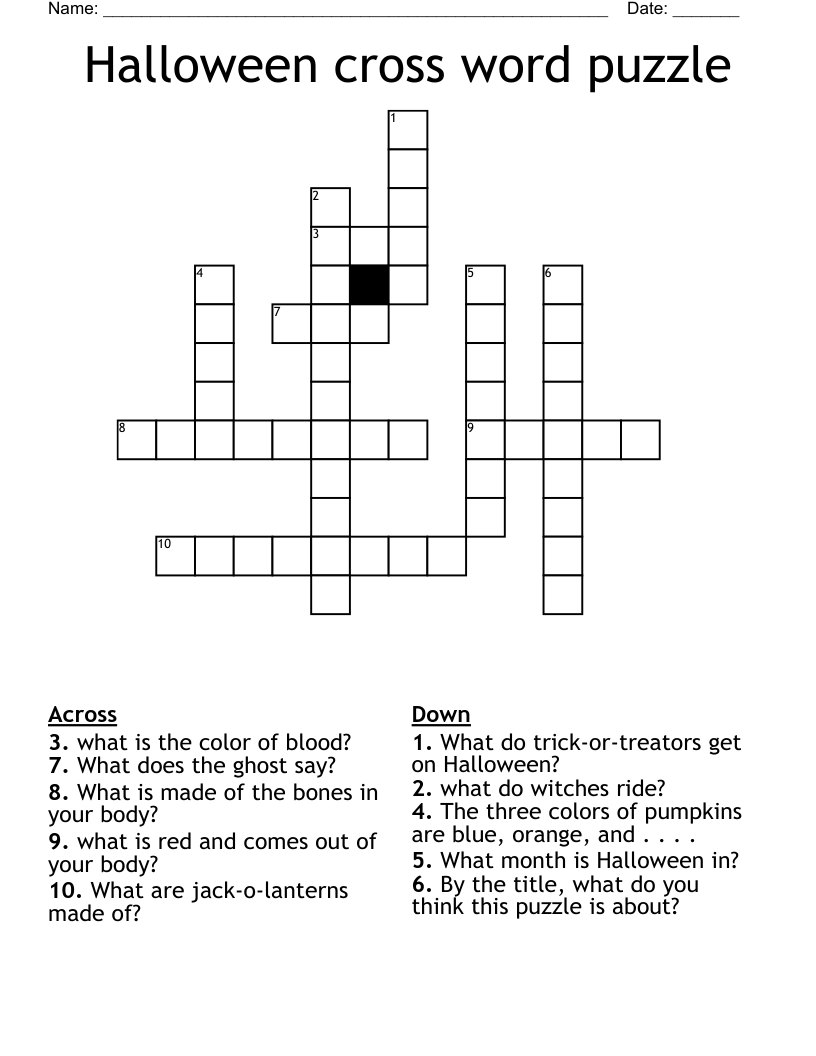 Halloween cross word puzzle
