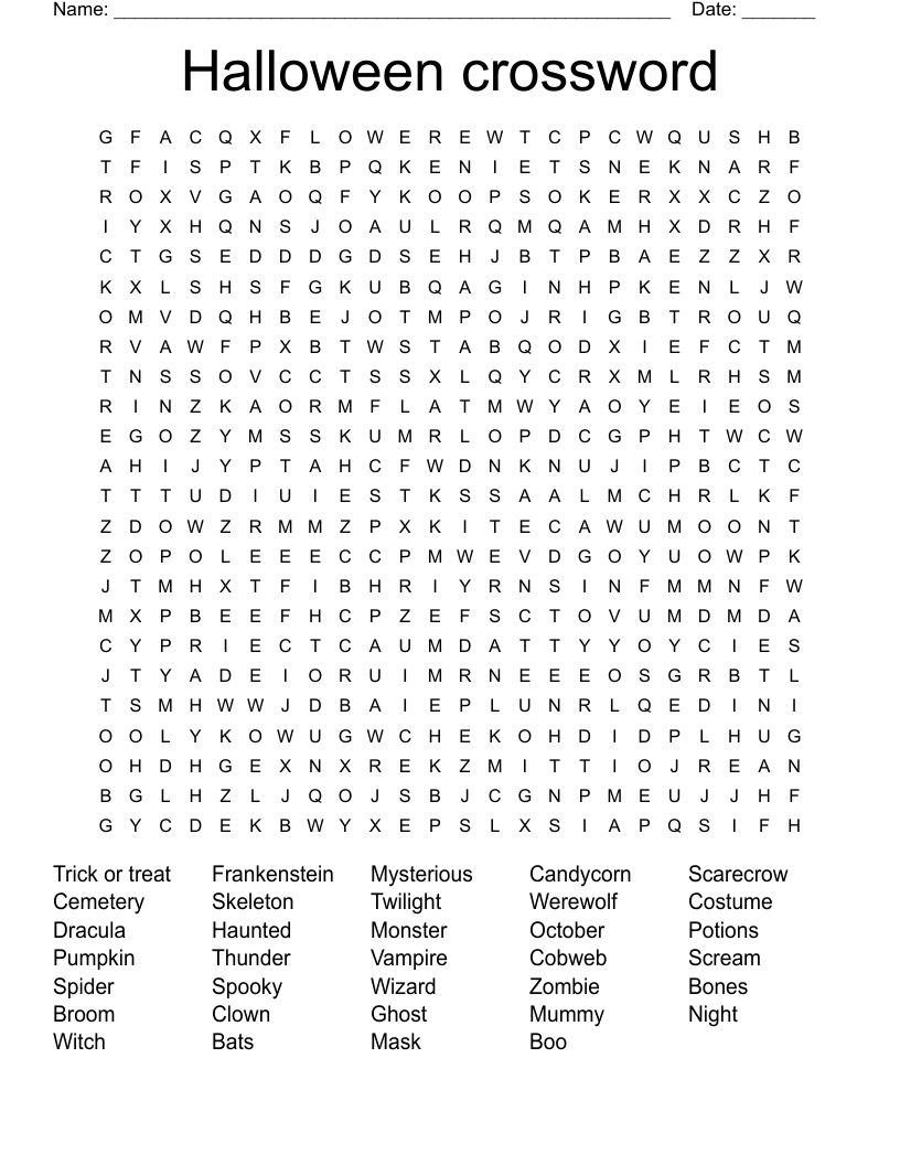 Halloween crossword  Word Search