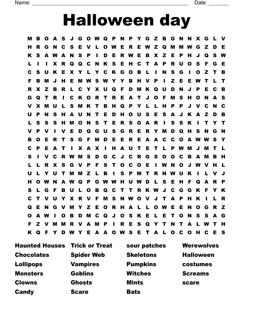 Halloween day Word Search