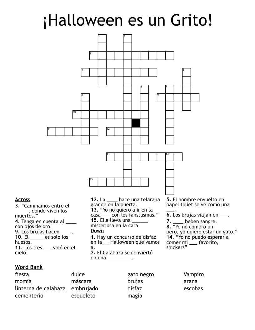 ¡Halloween es un Grito! Crossword