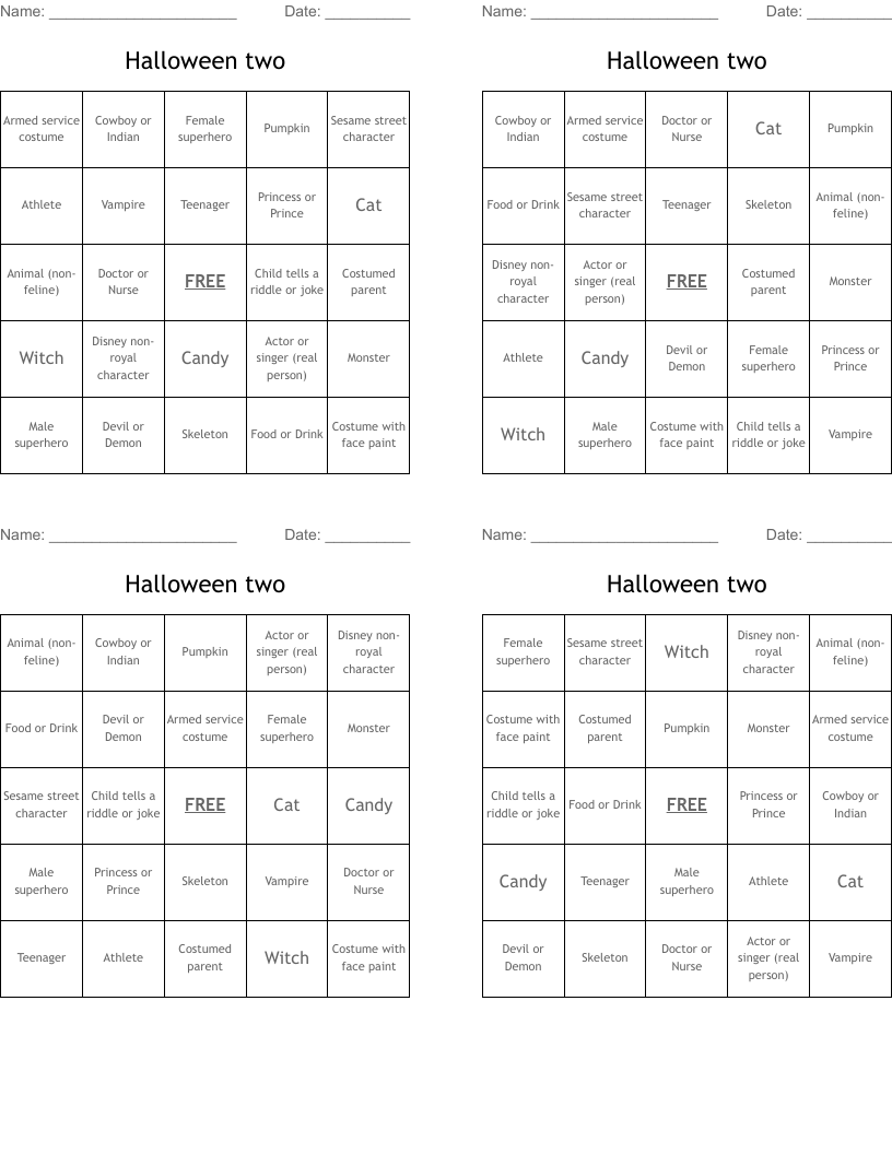 Halloween two Bingo Cards