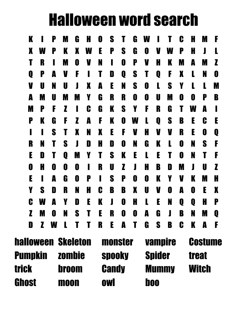 Halloween word search 