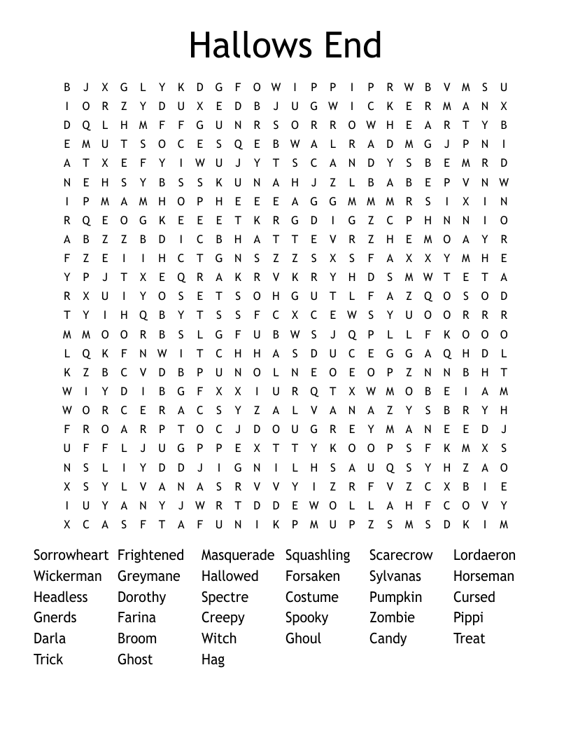 Hallows End Word Search