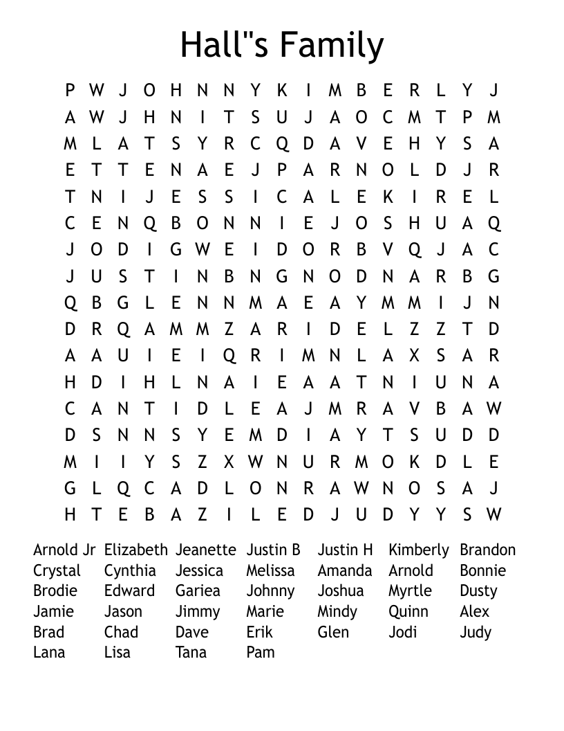 Hall"s Family  Word Search