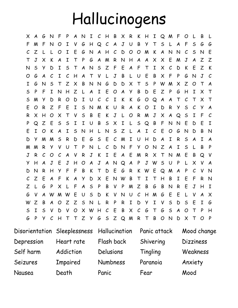 Hallucinogens Word Search