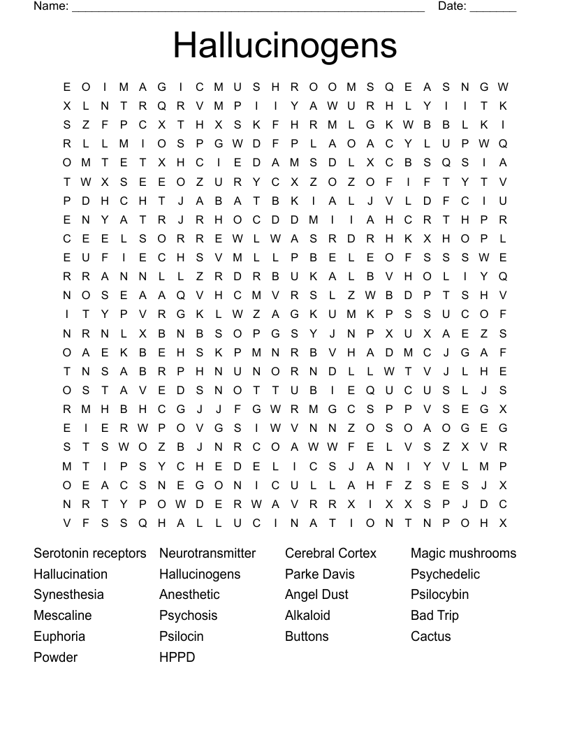 Hallucinogens  Word Search
