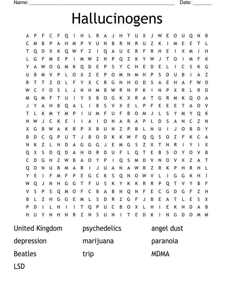 Hallucinogens  Word Search