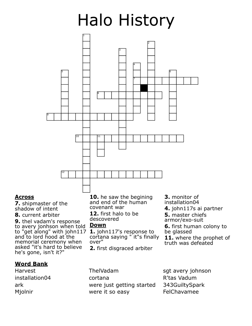 Halo History Crossword
