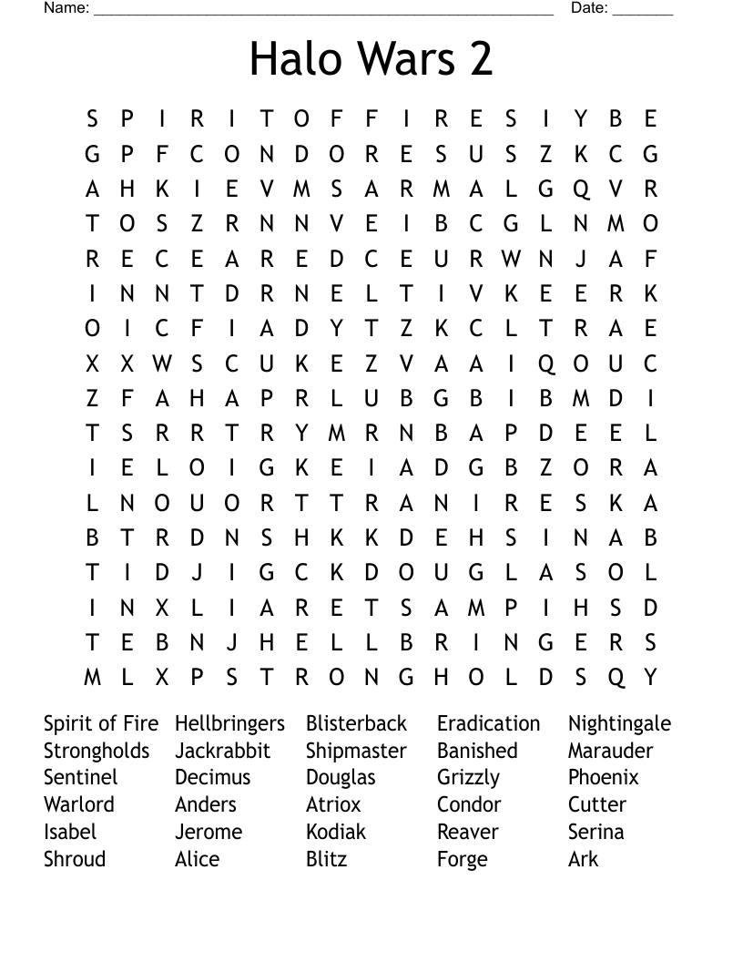 Halo Wars 2 Word Search