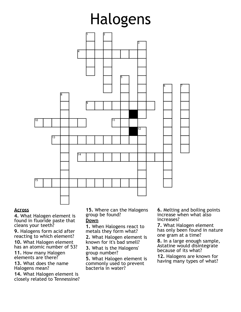 Halogens Crossword