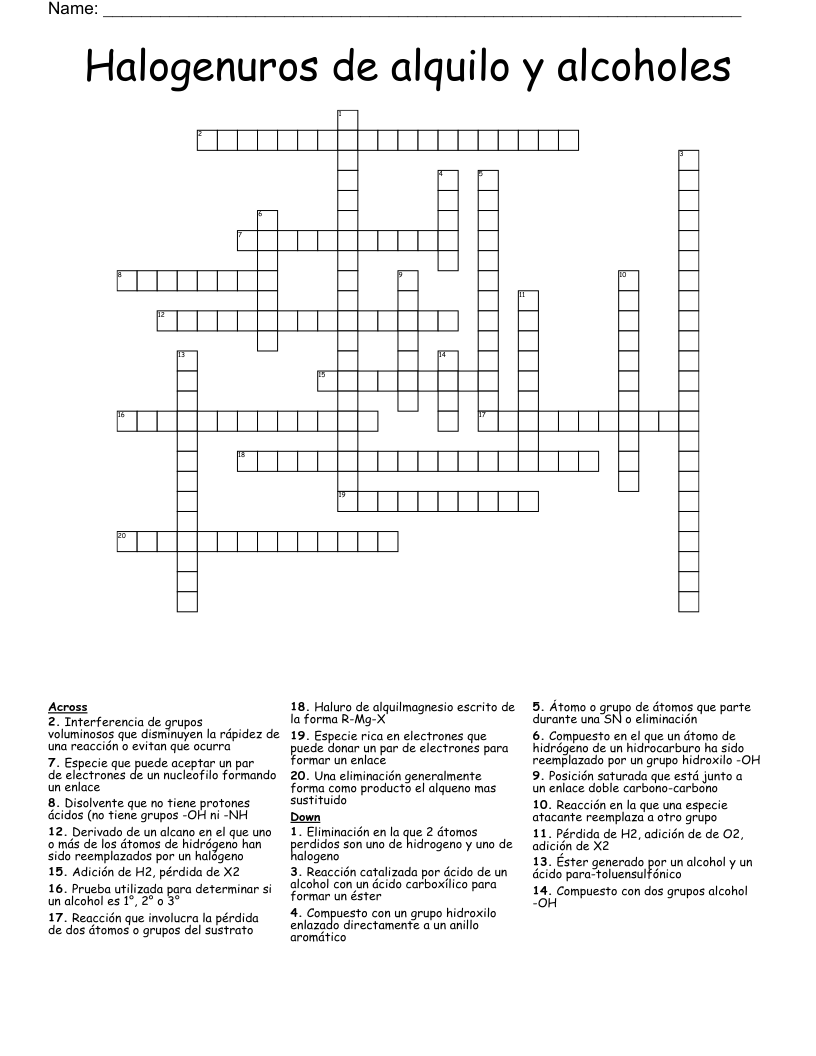 Halogenuros de alquilo y alcoholes Crossword