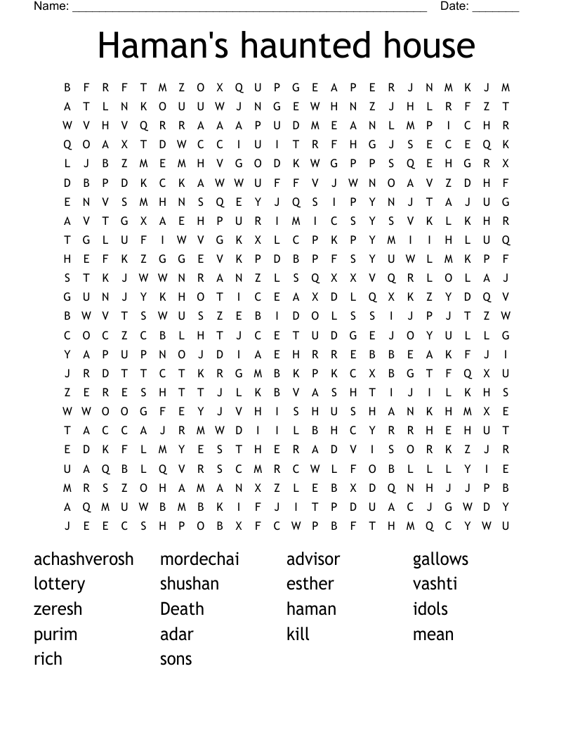 Haman's haunted house Word Search