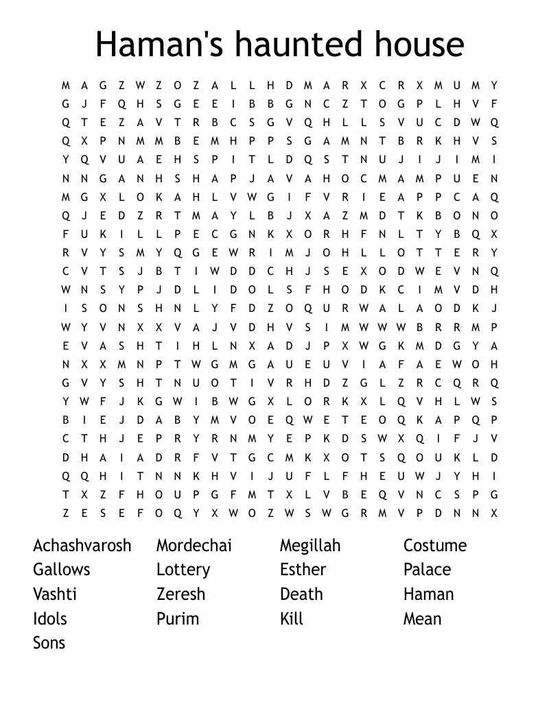 Haman's haunted house  Word Search